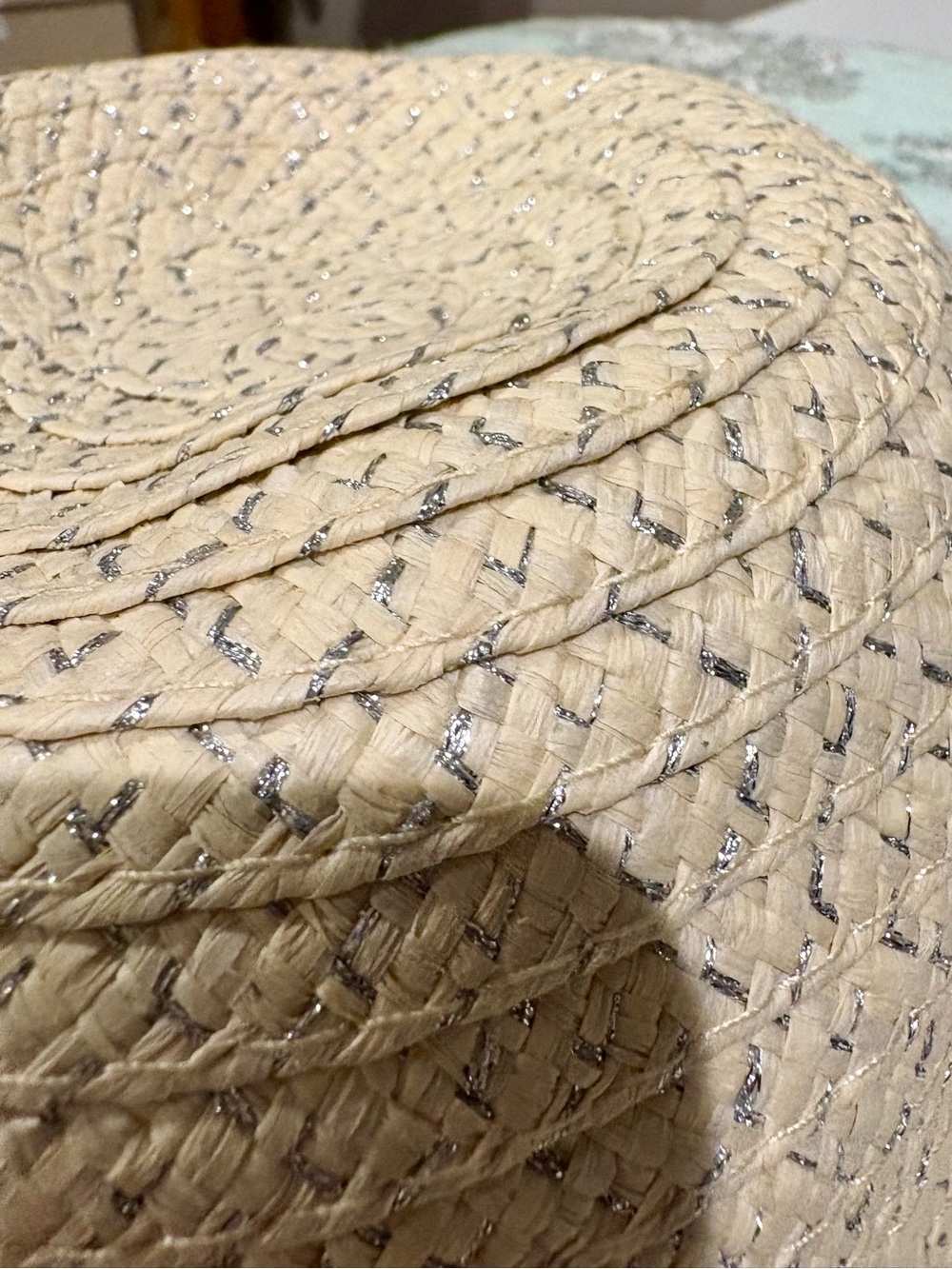 Capelli of New York Beige Straw Hat with Silver Threading - Picture 3 of 8